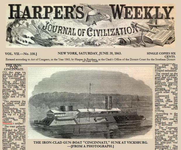 Harper's Weekly from June 20, 1863 Documenting the Sinking of the Cincinnati